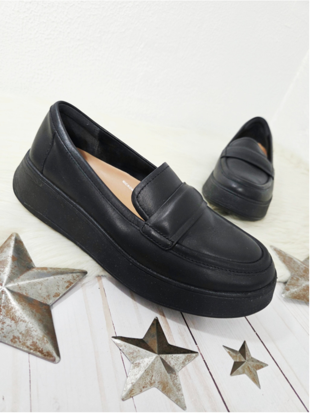 Fitflop Women's F-Mode Leather Flatform Loafer Flats platform black size 8.5